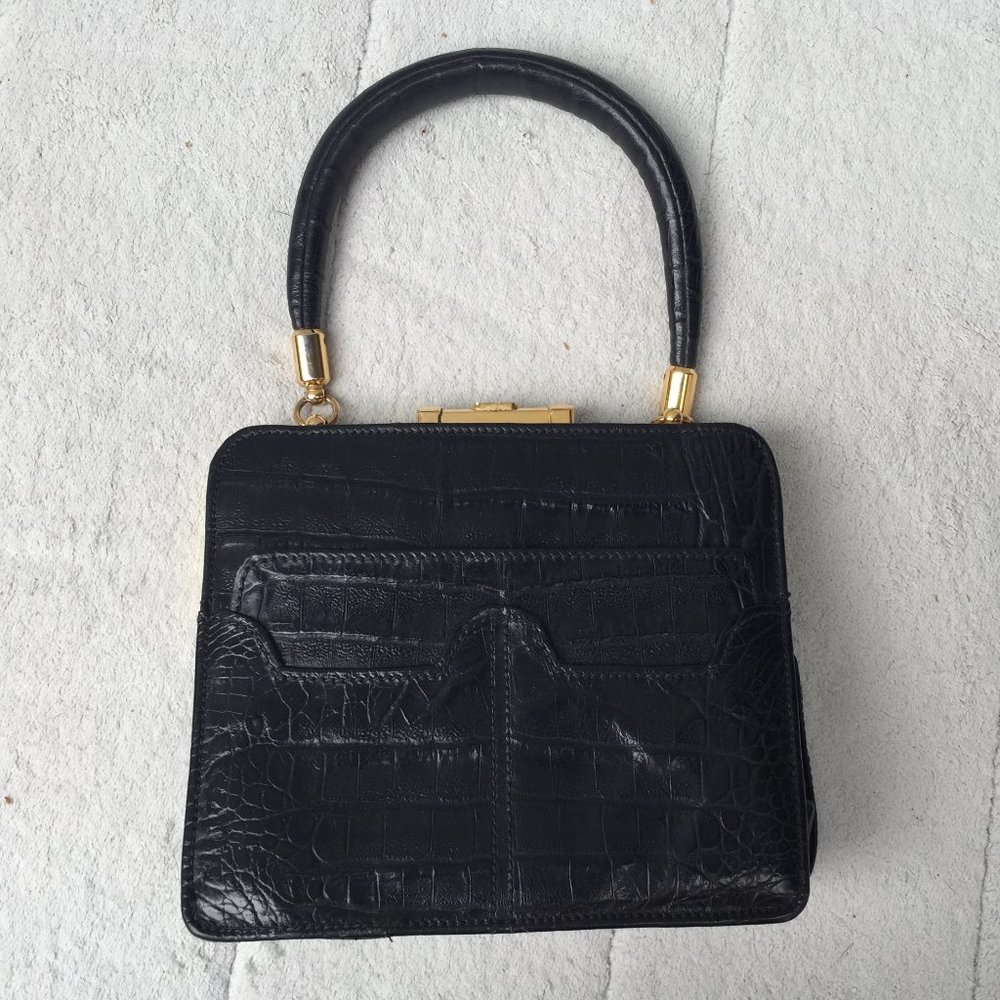 Vintage Valentino Garavani Black Leather Alligator Embossed Mini Purse